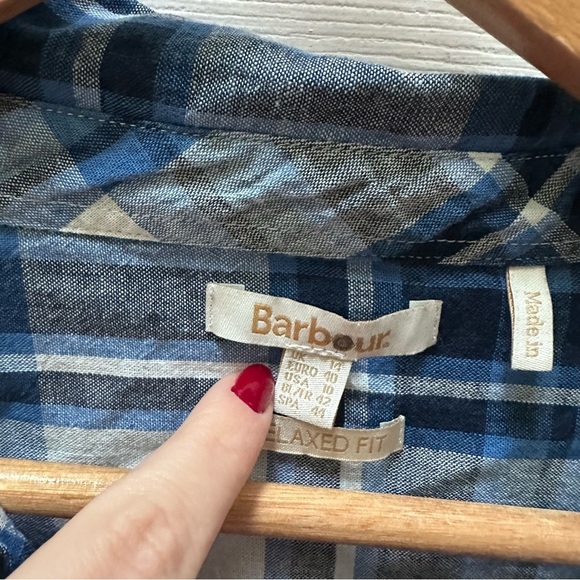 Barbour blue white plaid button down collared shirt top 10 relaxed fit - Picture 2 of 7